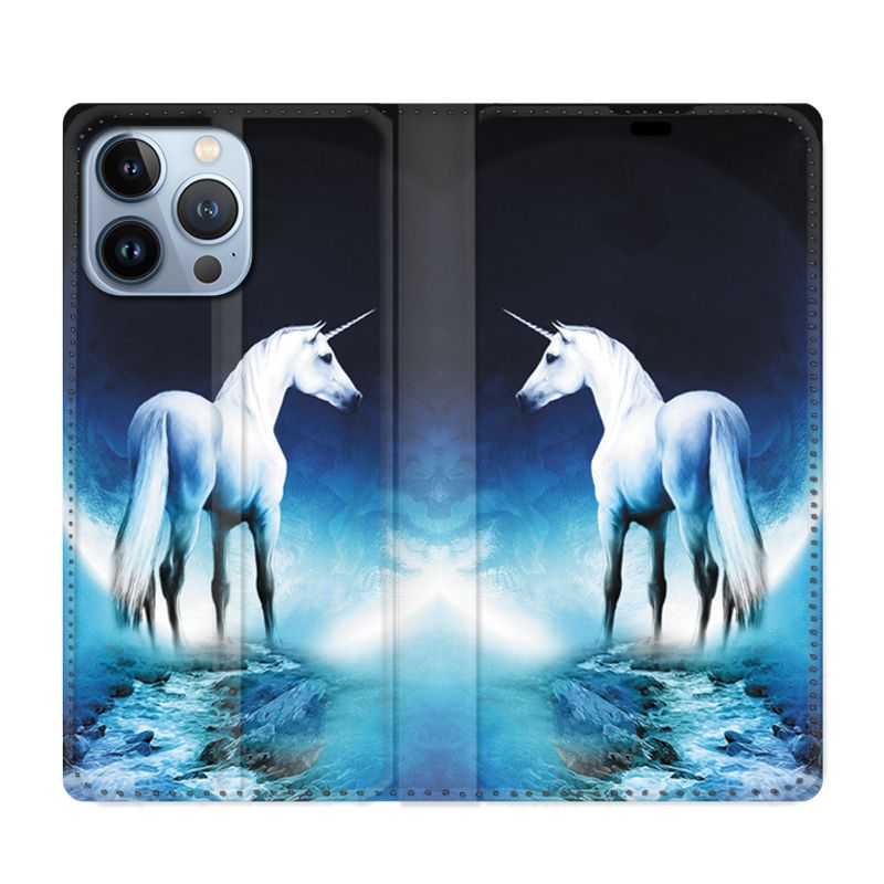 Housse Cuir Portefeuille Pour Iphone 13 Pro Max Licorne Lune
