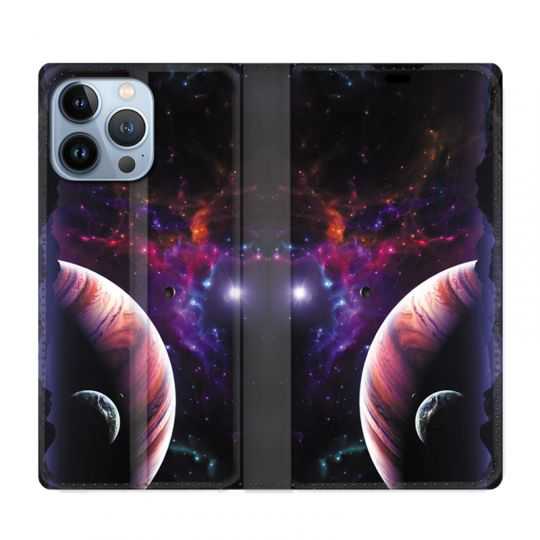 Housse Cuir Portefeuille Pour Iphone 13 Pro Max Planete Rouge