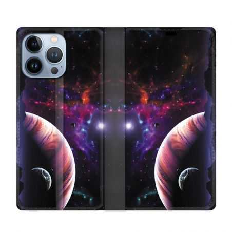 Housse Cuir Portefeuille Pour Iphone 13 Pro Max Planete Rouge