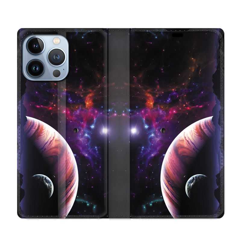 Housse Cuir Portefeuille Pour Iphone 13 Pro Max Planete Rouge