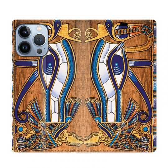Housse Cuir Portefeuille Pour Iphone 13 Pro Max Egypte Papyrus