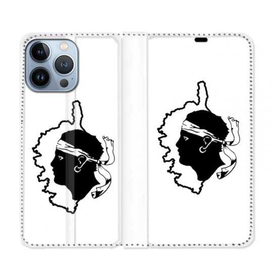 Housse Cuir Portefeuille Pour Iphone 13 Pro Max Corse Blanc