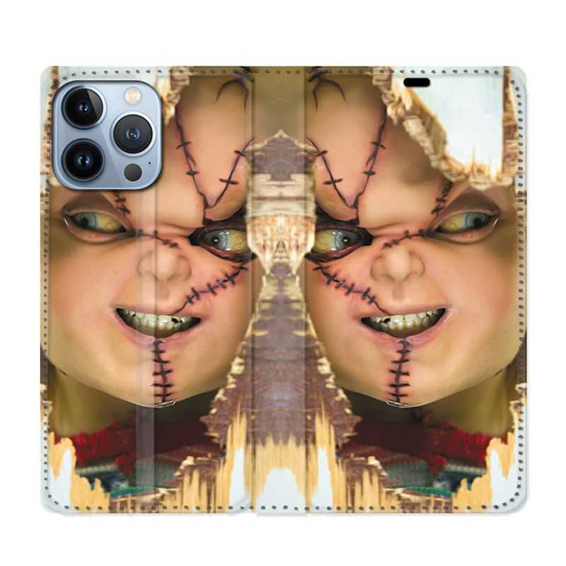 Housse Cuir Portefeuille Pour Iphone 13 Pro Max Chucky Blanc