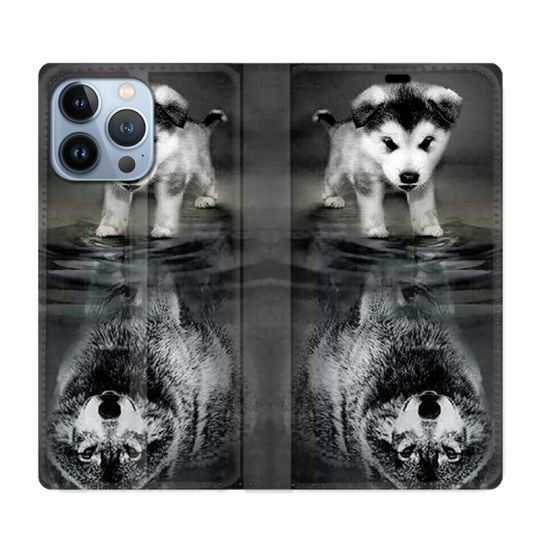 Housse Cuir Portefeuille Pour Iphone 13 Pro Max Chien Reflet