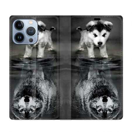 Housse Cuir Portefeuille Pour Iphone 13 Pro Max Chien Reflet