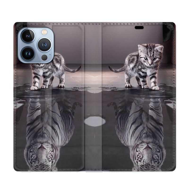 Housse Cuir Portefeuille Pour Iphone 13 Pro Max Chat Reflet