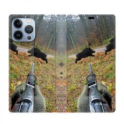 Housse Cuir Portefeuille Pour Iphone 13 Pro Max Chasse Vision Tir