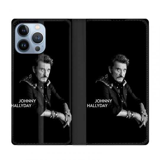 Housse Cuir Portefeuille Pour Iphone 13 Pro Max Johnny Hallyday Noir