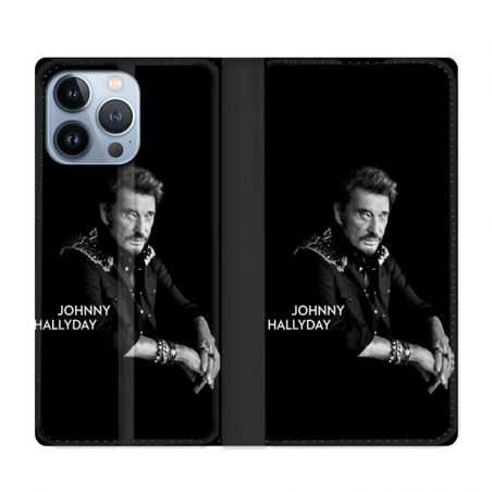 Housse Cuir Portefeuille Pour Iphone 13 Pro Max Johnny Hallyday Noir