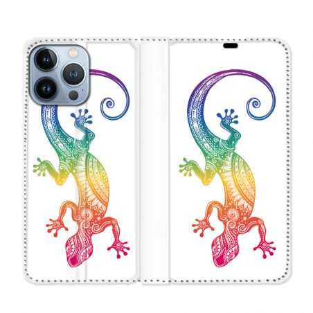 Housse Cuir Portefeuille Pour Iphone 13 Pro Max Animaux Maori Salamandre Color