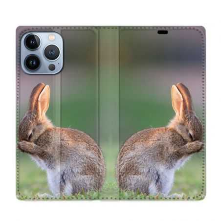 Housse Cuir Portefeuille Pour Iphone 13 Pro Max Lapin Marron