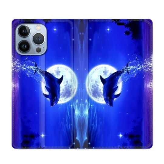 Housse Cuir Portefeuille Pour Iphone 13 Pro Max Dauphin Lune