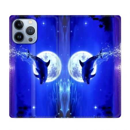 Housse Cuir Portefeuille Pour Iphone 13 Pro Max Dauphin Lune