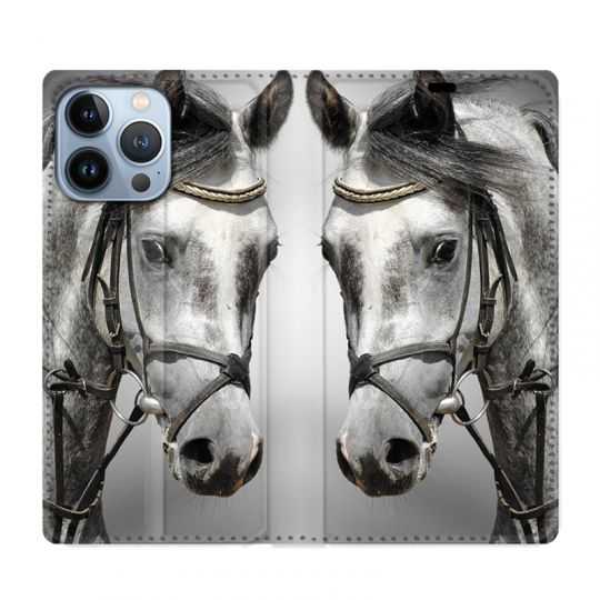 Housse Cuir Portefeuille Pour Iphone 13 Pro Max Cheval Blanc
