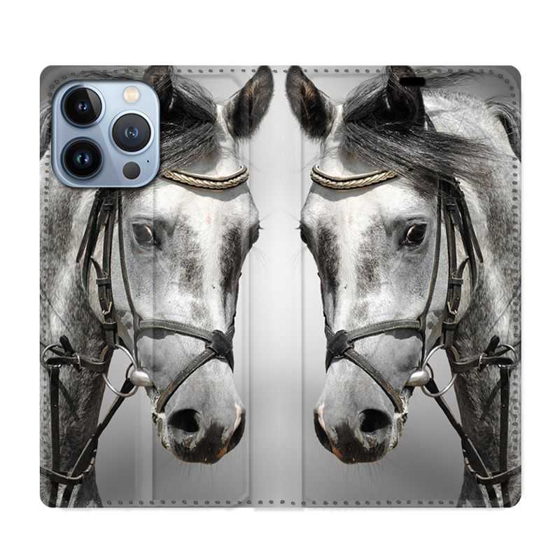 Housse Cuir Portefeuille Pour Iphone 13 Pro Max Cheval Blanc