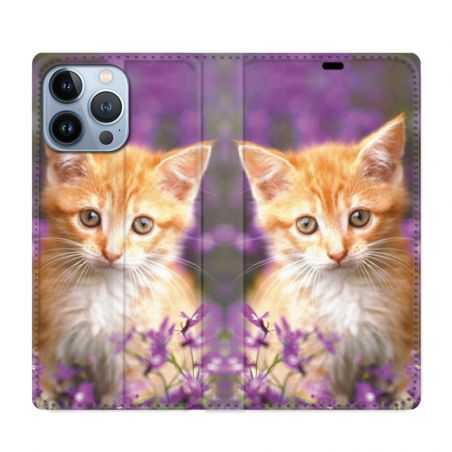 Housse Cuir Portefeuille Pour Iphone 13 Pro Max Chat Violet