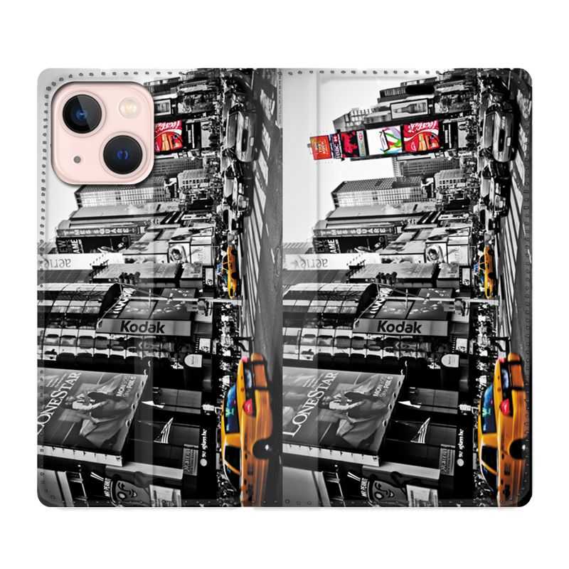 Housse Cuir Portefeuille Pour Iphone 13 Mini Amerique USA New York Taxi
