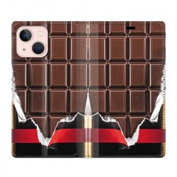 Housse Cuir Portefeuille Pour Iphone 13 Mini Trompe Oeil Chocolat