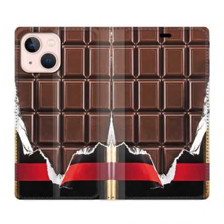 Housse Cuir Portefeuille Pour Iphone 13 Mini Trompe Oeil Chocolat