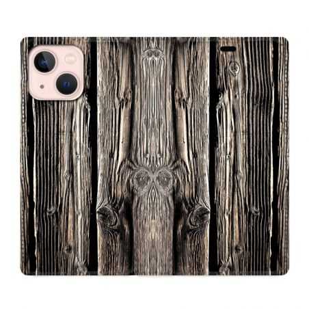 Housse Cuir Portefeuille Pour Iphone 13 Mini Texture Bois