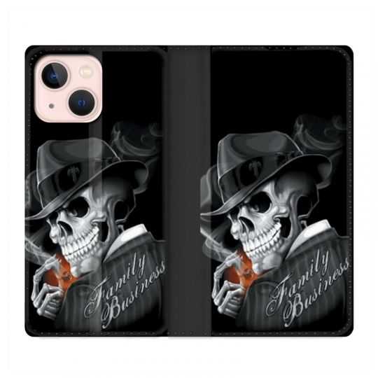 Housse Cuir Portefeuille Pour Iphone 13 Mini Tete de Mort family business