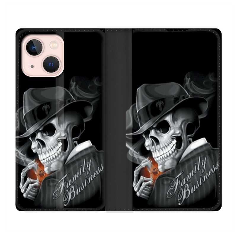 Housse Cuir Portefeuille Pour Iphone 13 Mini Tete de Mort family business