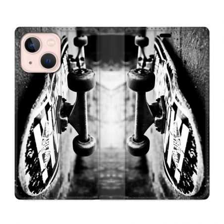 Housse Cuir Portefeuille Pour Iphone 13 Mini Skate Vintage