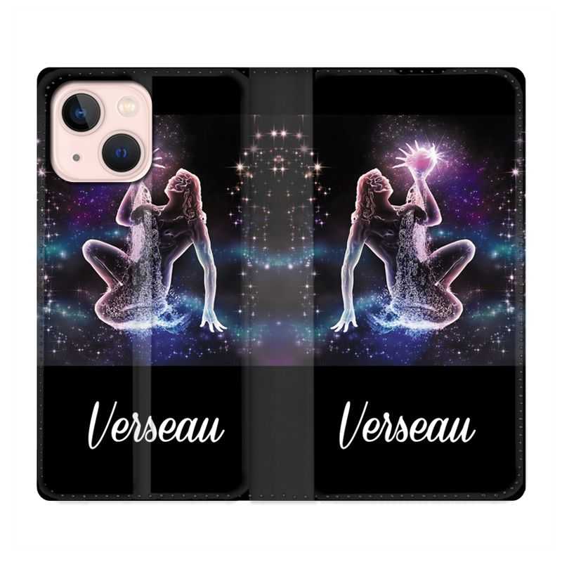 Housse Cuir Portefeuille Pour Iphone 13 Mini Signe Zodiaque 2 Verseau