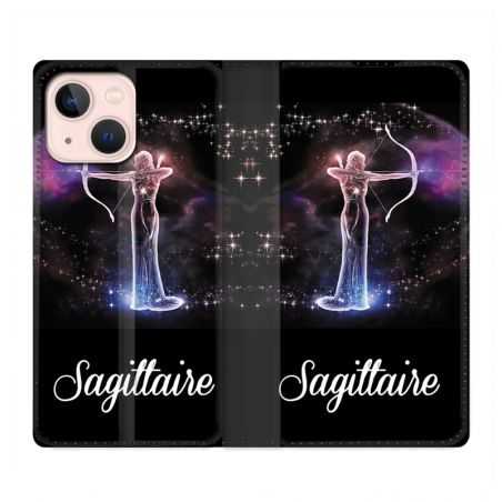 Housse Cuir Portefeuille Pour Iphone 13 Mini Signe Zodiaque 2 Sagittaire