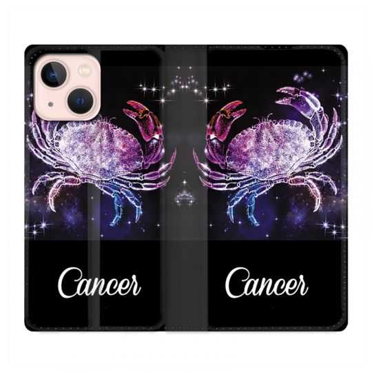 Housse Cuir Portefeuille Pour Iphone 13 Mini Signe Zodiaque 2 Cancer