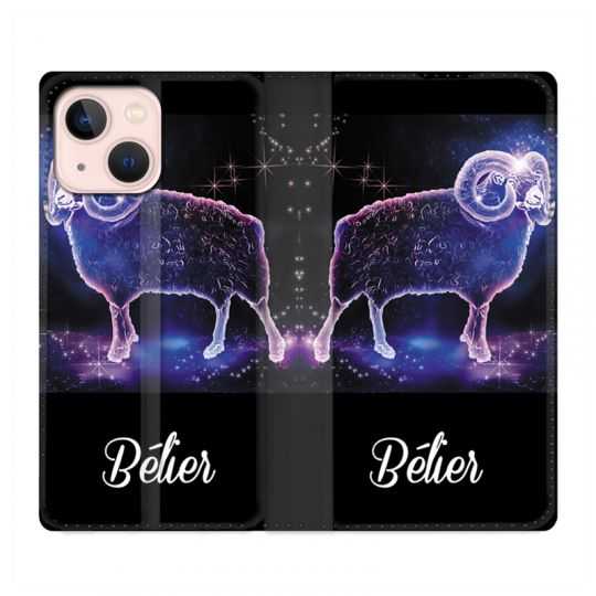 Housse Cuir Portefeuille Pour Iphone 13 Mini Signe Zodiaque 2 Bélier