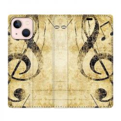 Housse Cuir Portefeuille Pour Iphone 13 Mini Musique Clé Sol Vintage