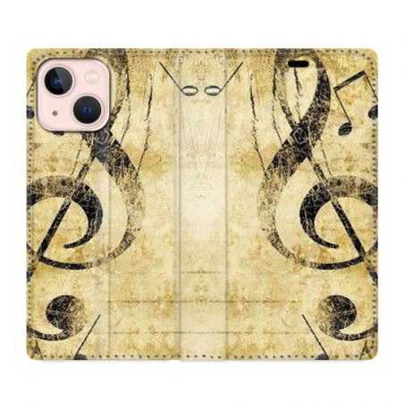 Housse Cuir Portefeuille Pour Iphone 13 Mini Musique Clé Sol Vintage