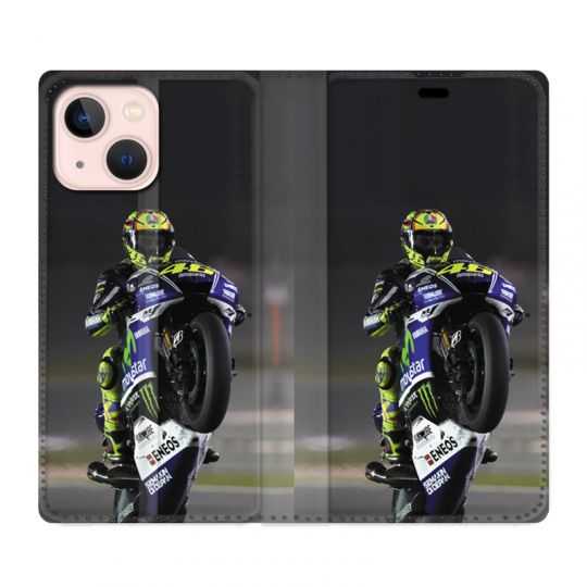 Housse Cuir Portefeuille Pour Iphone 13 Mini Moto Wheeling