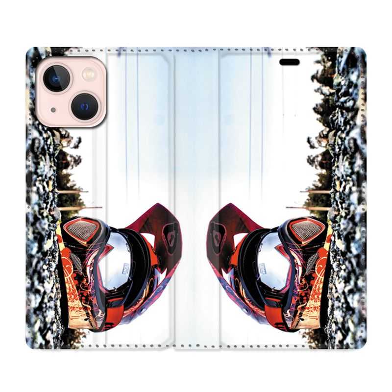 Housse Cuir Portefeuille Pour Iphone 13 Mini Moto Casque Cross