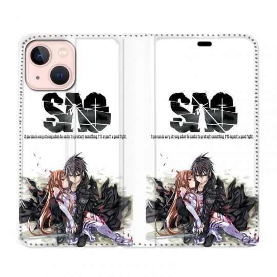 Housse Cuir Portefeuille Pour Iphone 13 Mini Manga SAO sword Art Online Blanc
