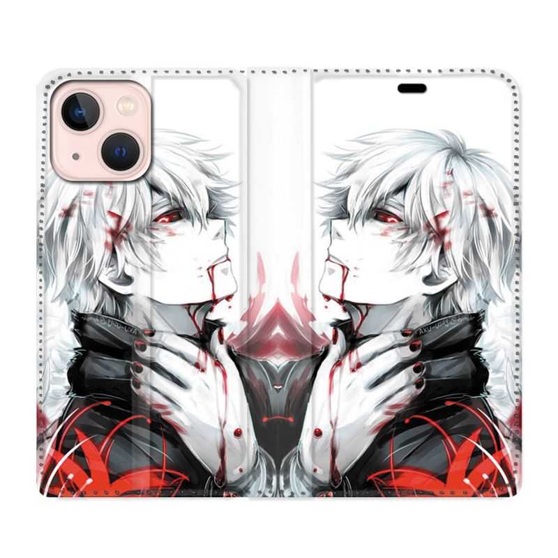 Housse Cuir Portefeuille Pour Iphone 13 Mini Manga Kaneki Blanc