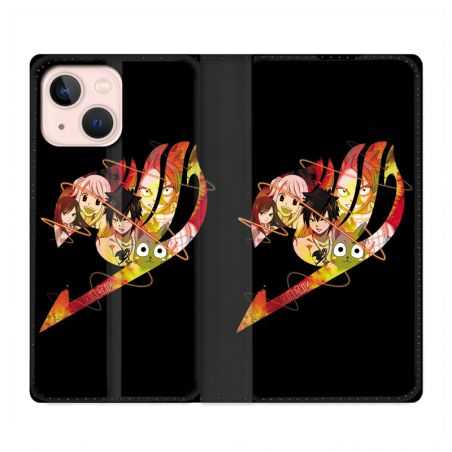 Housse Cuir Portefeuille Pour Iphone 13 Mini Manga Fairy Tail Logo Noir