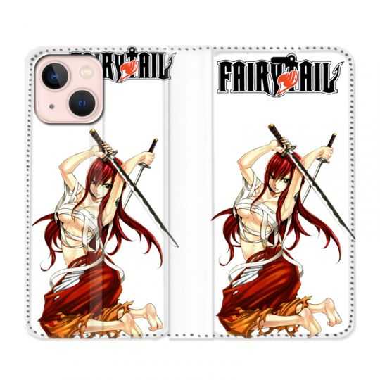 Housse Cuir Portefeuille Pour Iphone 13 Mini Manga Fairy Tail Erza