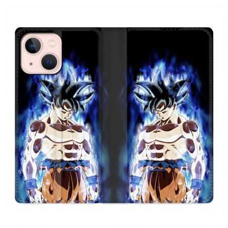 Housse Cuir Portefeuille Pour Iphone 13 Mini Manga Dragon Ball Sangoku Noir