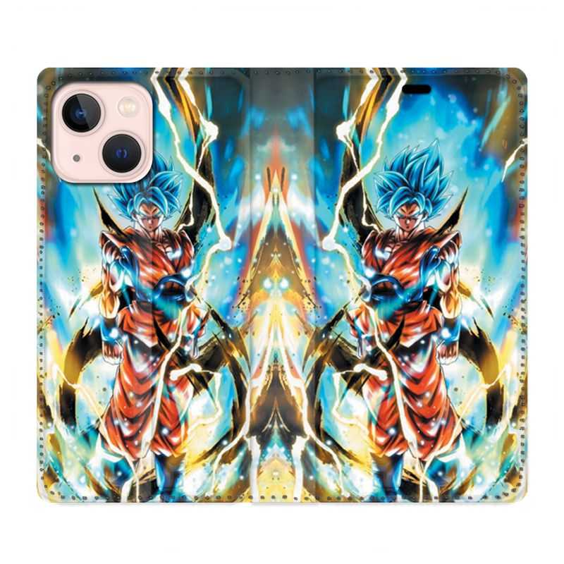 Housse Cuir Portefeuille Pour Iphone 13 Mini Manga Dragon Ball Sangoku Blanc