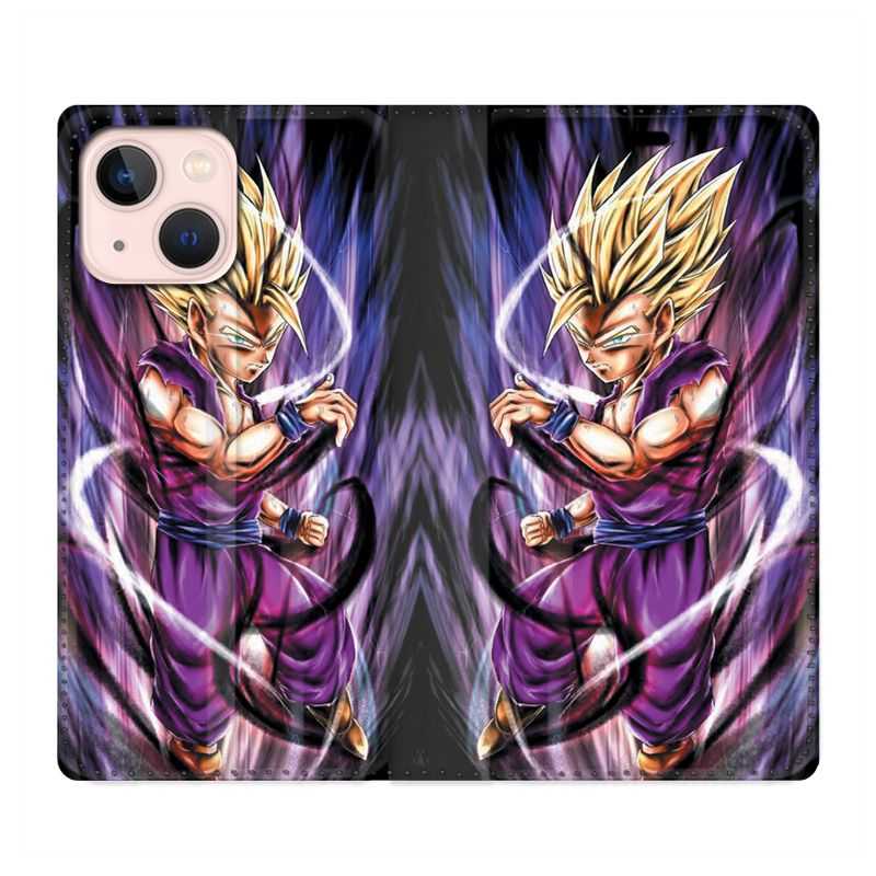 Housse Cuir Portefeuille Pour Iphone 13 Mini Manga Dragon Ball Sangohan Violet