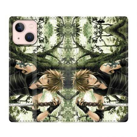 Housse Cuir Portefeuille Pour Iphone 13 Mini Manga Bois