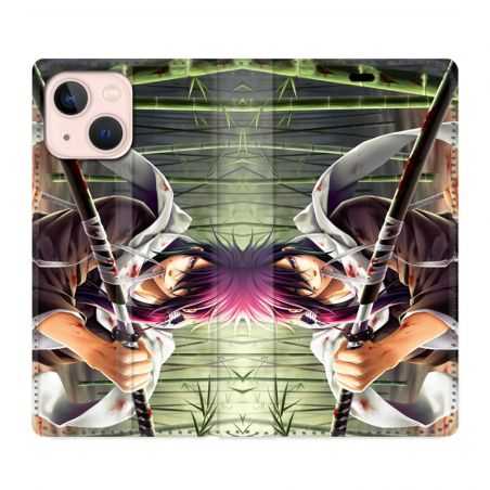 Housse Cuir Portefeuille Pour Iphone 13 Mini Manga Bambou