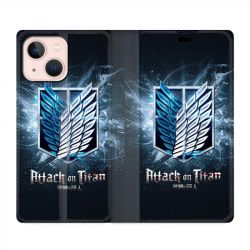 Housse Cuir Portefeuille Pour Iphone 13 Mini Manga Attaque Titans Noir