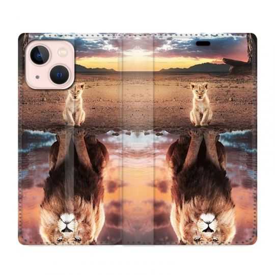 Housse Cuir Portefeuille Pour Iphone 13 Mini Lion Reflet