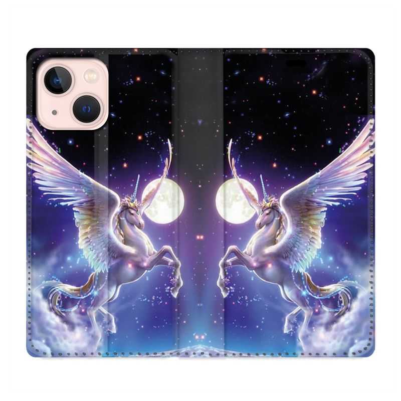 Housse Cuir Portefeuille Pour Iphone 13 Mini Licorne Céleste