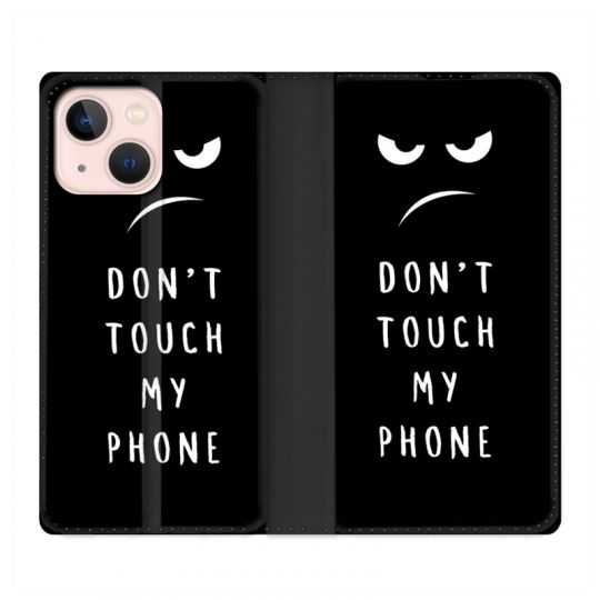 Housse Cuir Portefeuille Pour Iphone 13 Mini Humour Don't Touch