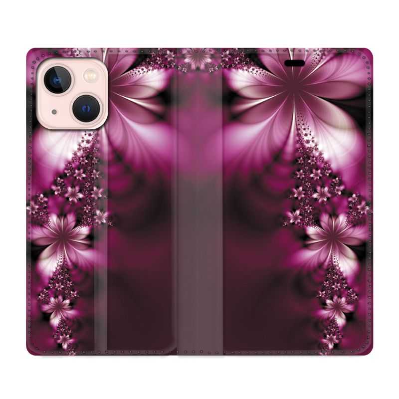 Housse Cuir Portefeuille Pour Iphone 13 Mini Fleur Violette Montante