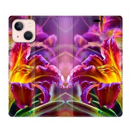 Housse Cuir Portefeuille Pour Iphone 13 Mini Fleur Lys Color